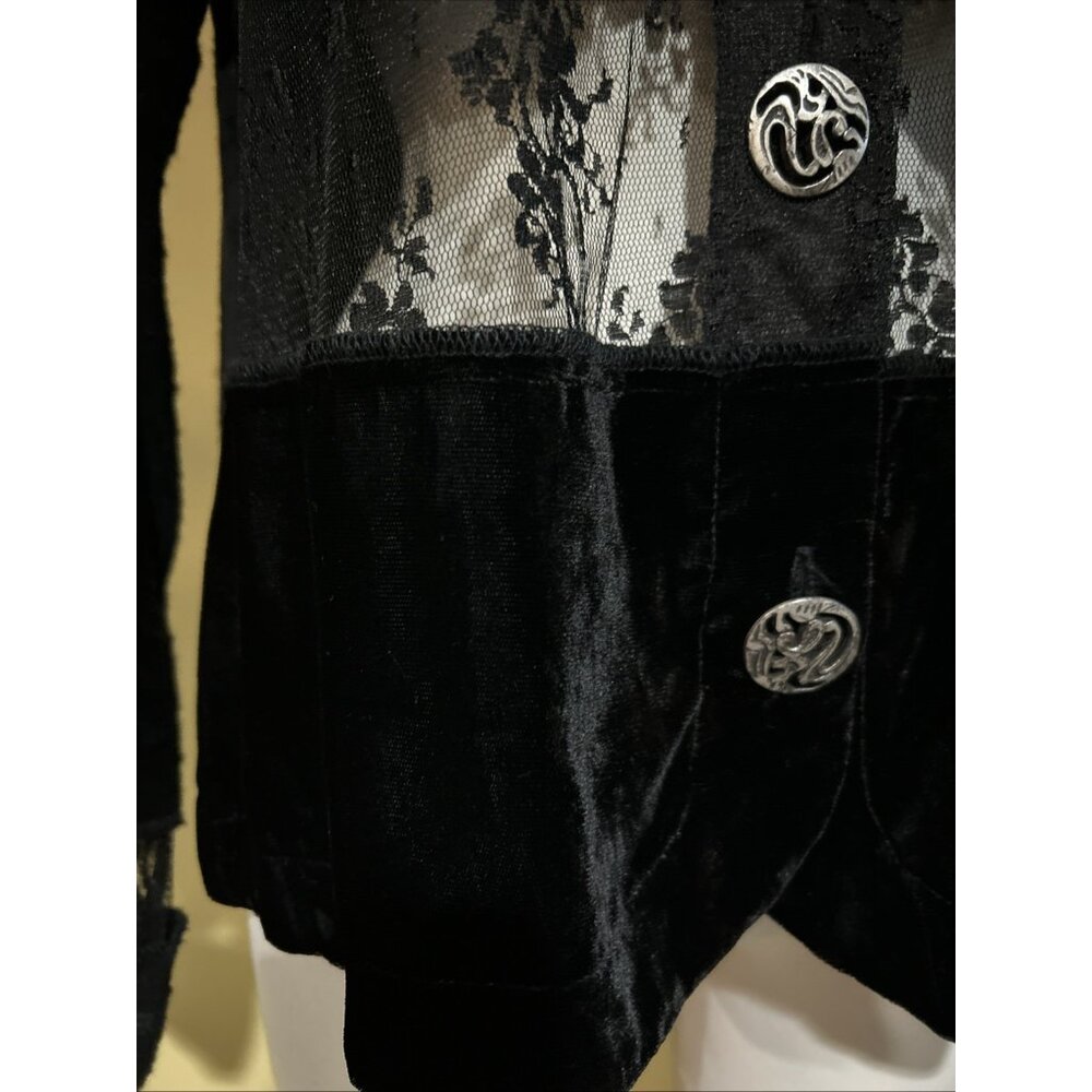 Witchy Jacket Womens L Black Velvet Patchwork Lace Crop Peek WhimsiGoth Fairy - Picture 3 of 13